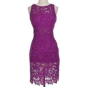 Monique Lhuillier Vibrant Purple Lace Midi Dress